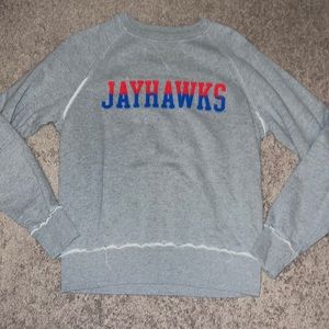 Gray Jayhawks Crewneck Sweatshirt - Collegiate Graphic